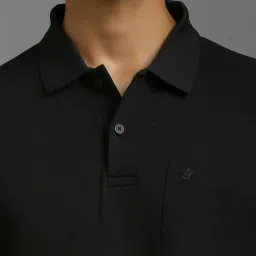 Louis Philippe Black Cotton Regular Fit Polo T-Shirt image 4