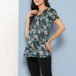 Aarika Turquoise Nylon Printed Short Sleeves Swimsuit With Cap image 2