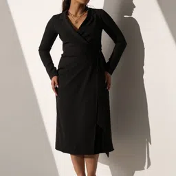 Myclo Women Exquisite Look Crepe Midi Wrap Blazer Dresses image 4