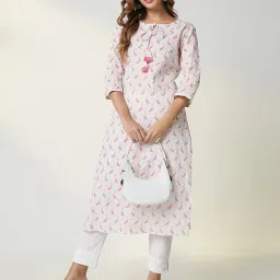 showoffff SHOWOFF White & Pink Printed Kurta image 4