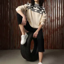 High Star White Self Design Sweater image 4