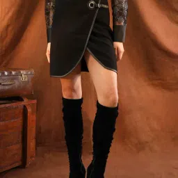 Kazo Black Viscose Above Knee Skirt-image-2