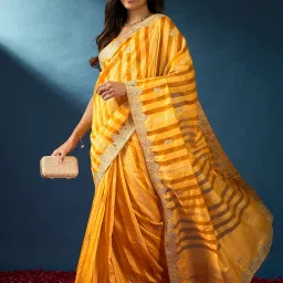 Saree Mall Yellow Embellished Sarees With Unstitched Blouse image 4