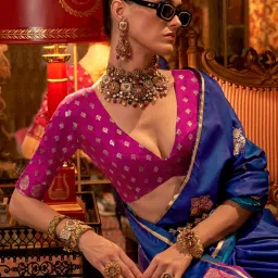 Saree Mall Blue Woven Sarees With Unstitched Blouse image 4