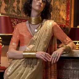 Saree Mall Beige Woven Sarees With Unstitched Blouse image 4