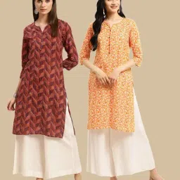 Rangita Orange & Brown Cotton Printed Straight Kurta - Pack Of 2-image-6