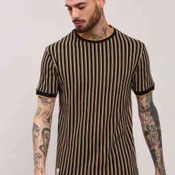 showoffff Showoff Black Cotton Slim Fit Stripes T-Shirt-picture-37