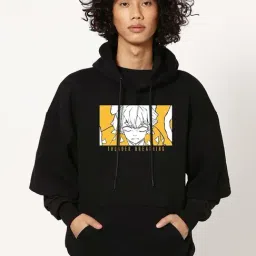 Bewakoof Black Relaxed Fit Printed Hooded Sweatshirt-picture-31