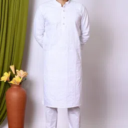 BAESD Men Embroidered Regular Sequinned Pure Cotton Kurta with Pyjamas image 3