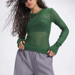 glitchez Striped Serenade Open-Knit Top image 1