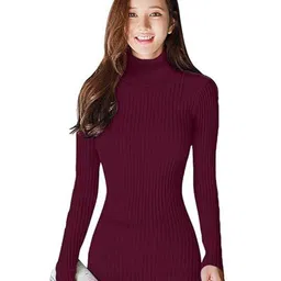 baba fashion Women Solid Turtle neck Full Sleeves Pullover Sweatshirts-image-44