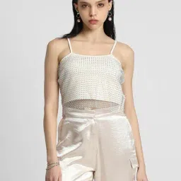 Forever 21 Silver & Off White Regular Fit Crop Top-picture-18