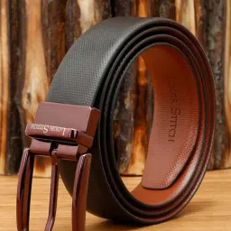 Louis Stitch Black Textured Leather Reversible Belt for Men-picture-15