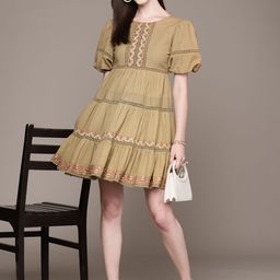 Label Ritu Kumar Floral Embroidered Flared Sleeve A-Line Mini Dress-picture-39
