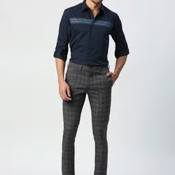 Basics Men Cotton Checked Tapered Fit Trousers image 3