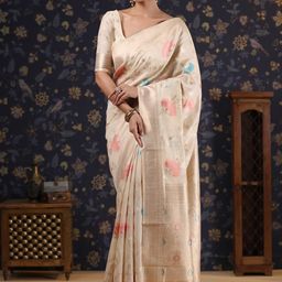 House of Pataudi Woven Design Pure Linen Banarasi Sarees-picture-16