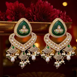 Zaveri Pearls Gold-Plated Artificial Stones Studded & Pearls Beaded Geometric Chandbalis-image-68