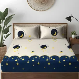 WEAVE AND DECOR Off White Graphic 300 TC Bedsheet with 2 Pillow Covers-picture-33