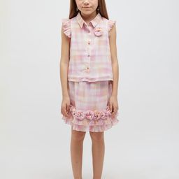 One Friday Checked Flutter Sleeves Shirt Style Top-picture-6