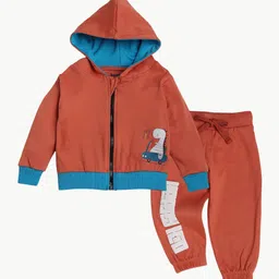 BONTOTS Infants Boys Printed Organic Cotton Hoodie & Jogger Tracksuits-picture-22