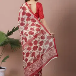 yashvi fab Floral Pure Cotton Handloom Block Print Saree image 5