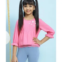 BIBA Three Fourth Sleeves Flower Detailing Top - Light Pink-picture-17