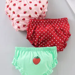Babyhug Cotton Bloomers Polka Dot & Strawberry Printed Pack of 3 - Red Pink Green-picture-10