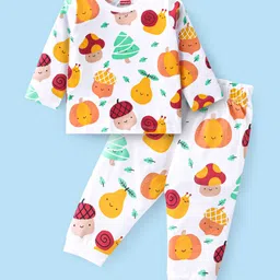 Babyhug Cotton Knit Full Sleeves Night Suit Fruity Print - White-image-90