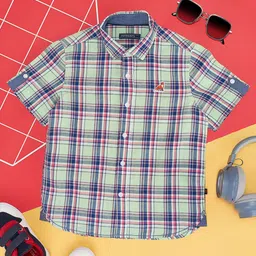 Pantaloons Junior Half Sleeves Checked Shirt - Green-picture-19