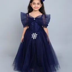 PinkChick Sleeveless Snowflake Applique Detailed Sequins Embellished Gown -Navy Blue image 1