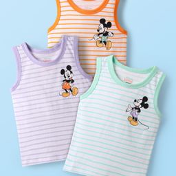 Babyhug Disney 100% Cotton Sleeveless Vests With Mickey Mouse Graphics Pack Of 3 - Lilac Light Green & Orange-picture-46