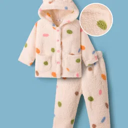 Mark & Mia Full Sleeves Winter Wear Printed Hooded Night Suit With Ear Applique Detailing - White-picture-12