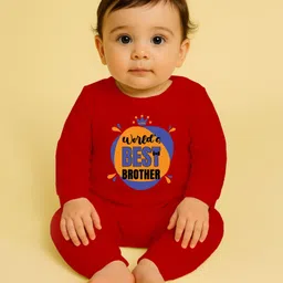 The Peppy Tend 100% Cotton Knit Raksha Bandhan Theme Full Sleeves Worlds Best Brother Text Printed Romper - Red-picture-10