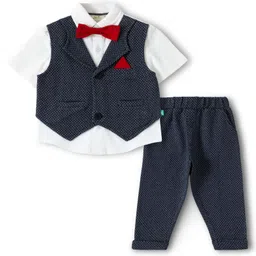 JusCubs Cotton Knit Full Sleeves Abstract Printed 3 Piece Party Suit Set With Bow - Navy Blue-picture-31