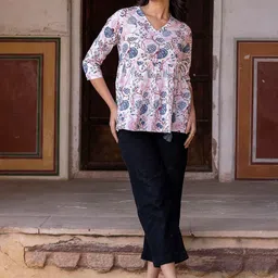 KALINI Floral Print Cotton Blouson Top image 2