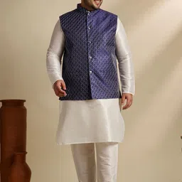 SOJANYA PLUS Mandarin Collar Straight Kurta & Pyjama With Nehru jacket-picture-49