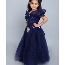 PinkChick Sleeveless Snowflake Applique Detailed Sequins Embellished Gown -Navy Blue image 4