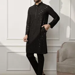 VASTRAMAY Men Woven Design Embroidered Kurta with Trousers-picture-17