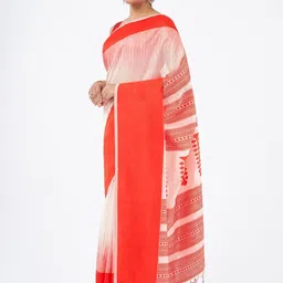 TEEJH Ujjaini White & Red Cotton Saree image 2