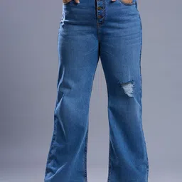 Turning Blue Women Flared High-Rise Mildly Distressed Light Fade Jeans-image-67