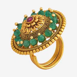 Kushal's Fashion Jewellery Ruby-Green Gold-Plated Ethnic Antique Finger Ring image 3