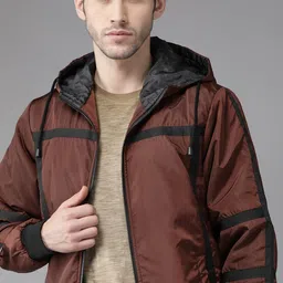 Roadster Men Burgundy Solid Bomber Jacket-picture-22