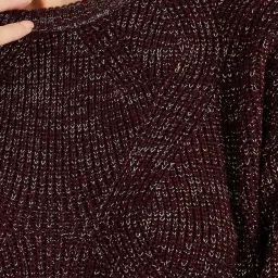 Styli Maroon Self Pattern Sweater image 4