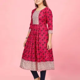 Aarika Kids Rani Pink Cotton Floral Print Kurti image 4