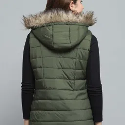 Monte Carlo Women's Olive Solid Detachable Hood Sleeveless Jacket image 4