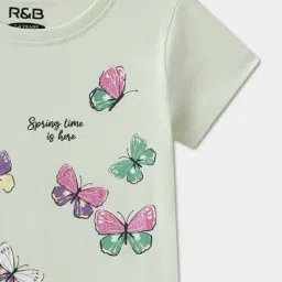 R&B Kids Light Green Graphic Regular Fit T-Shirt image 3