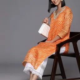 Varanga Orange Cotton Striped Straight Kurta image 4