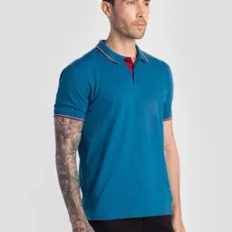 Reid & Taylor Teal Cotton Regular Fit Polo T-Shirt image 3