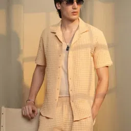 Campus Sutra Beige Regular Fit Self Pattern Co-Ord Set image 4