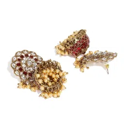 Fida Women Gold-Toned & Red Dome Shaped Jhumki Earrings image 4